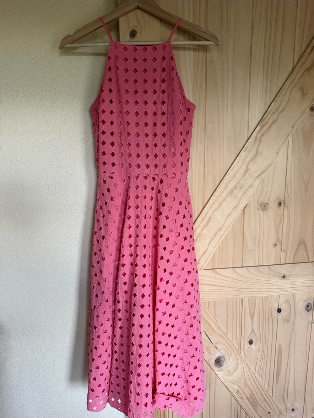 CeCe Pink Eyelet Halter Midi Dress
